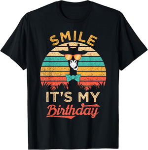 Smile It's My Birthday Funny Giraffe Glasses And Bow Tie T-Shirt - T-Shirt | Black