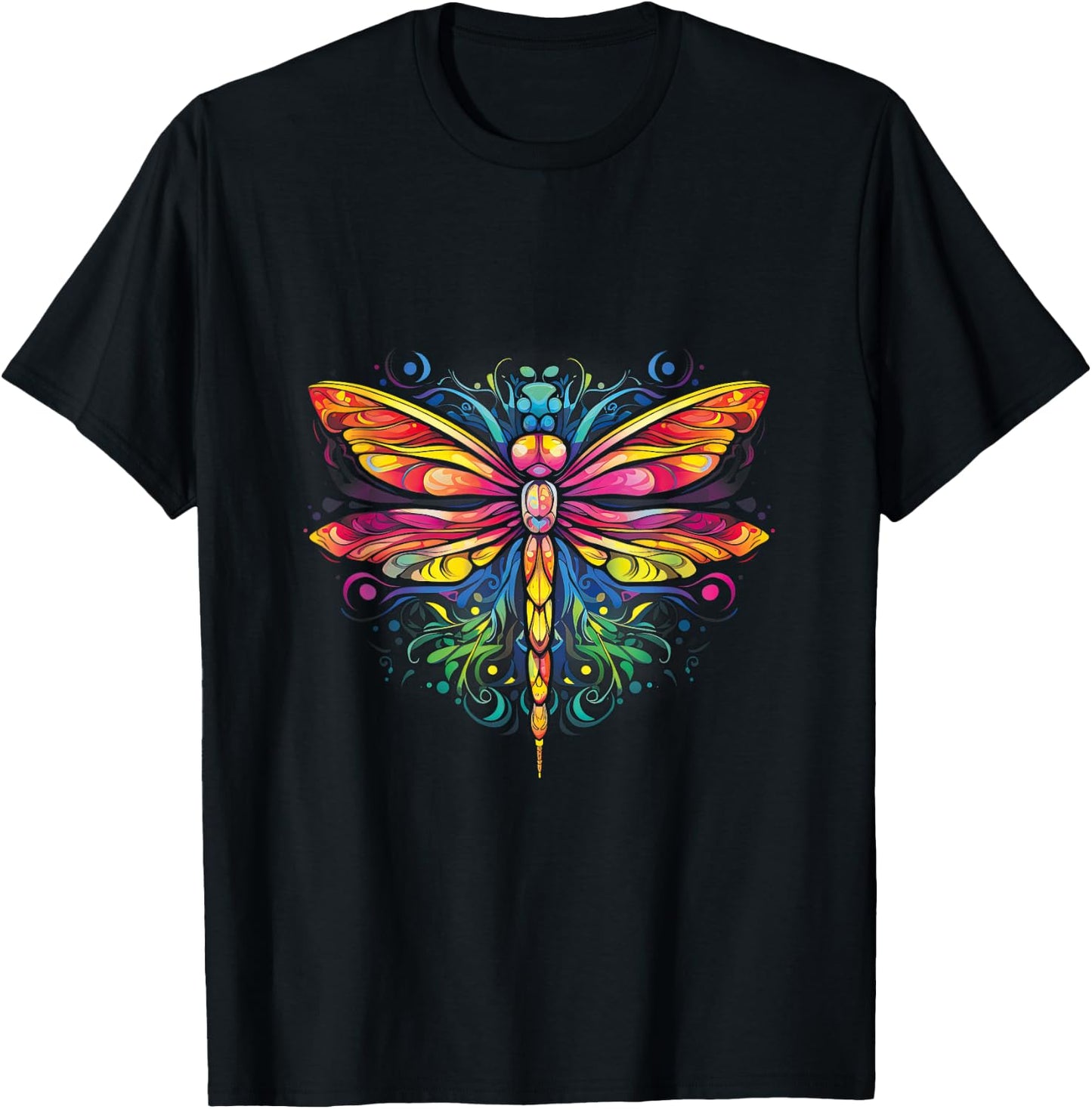 Dragonfly Colorful Dragonflies Hippie 70s Peace T-Shirt - T-Shirt | Black