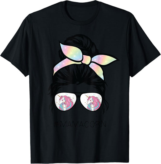 Funny Mamacorn Unicorn Costume Mom messy hair bun mother day T-Shirt - T-Shirt | Black
