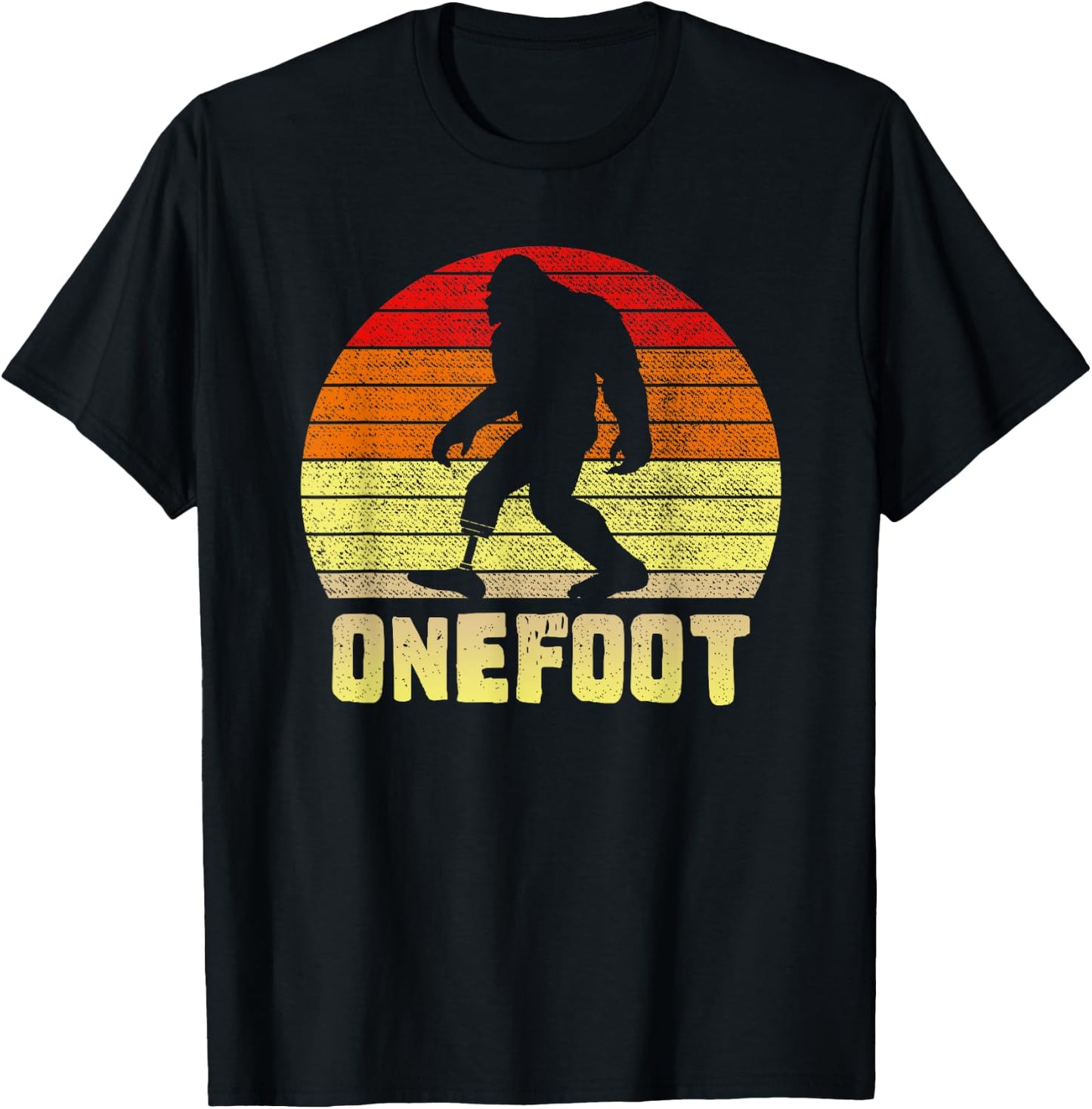 Onefoot Leg Amputee Recovery | One Foot Bigfoot Funny Sunset T-Shirt - T-Shirt | Black