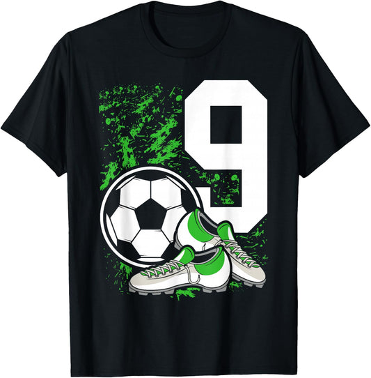 9th Birthday Boys 9 Years Soccer Football Player Birthday T-Shirt - T-Shirt | Black
