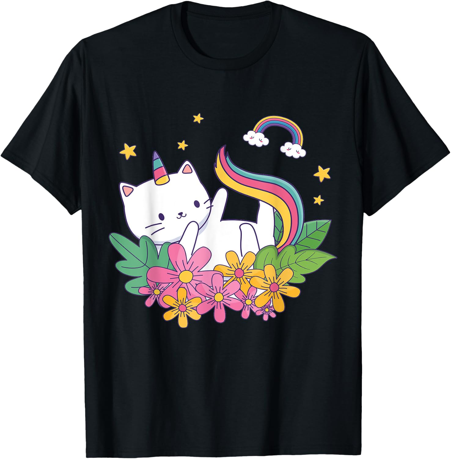 Meowgical Caticorn- Cat Unicorn Girls Women Kittycorn T-Shirt - T-Shirt | Black