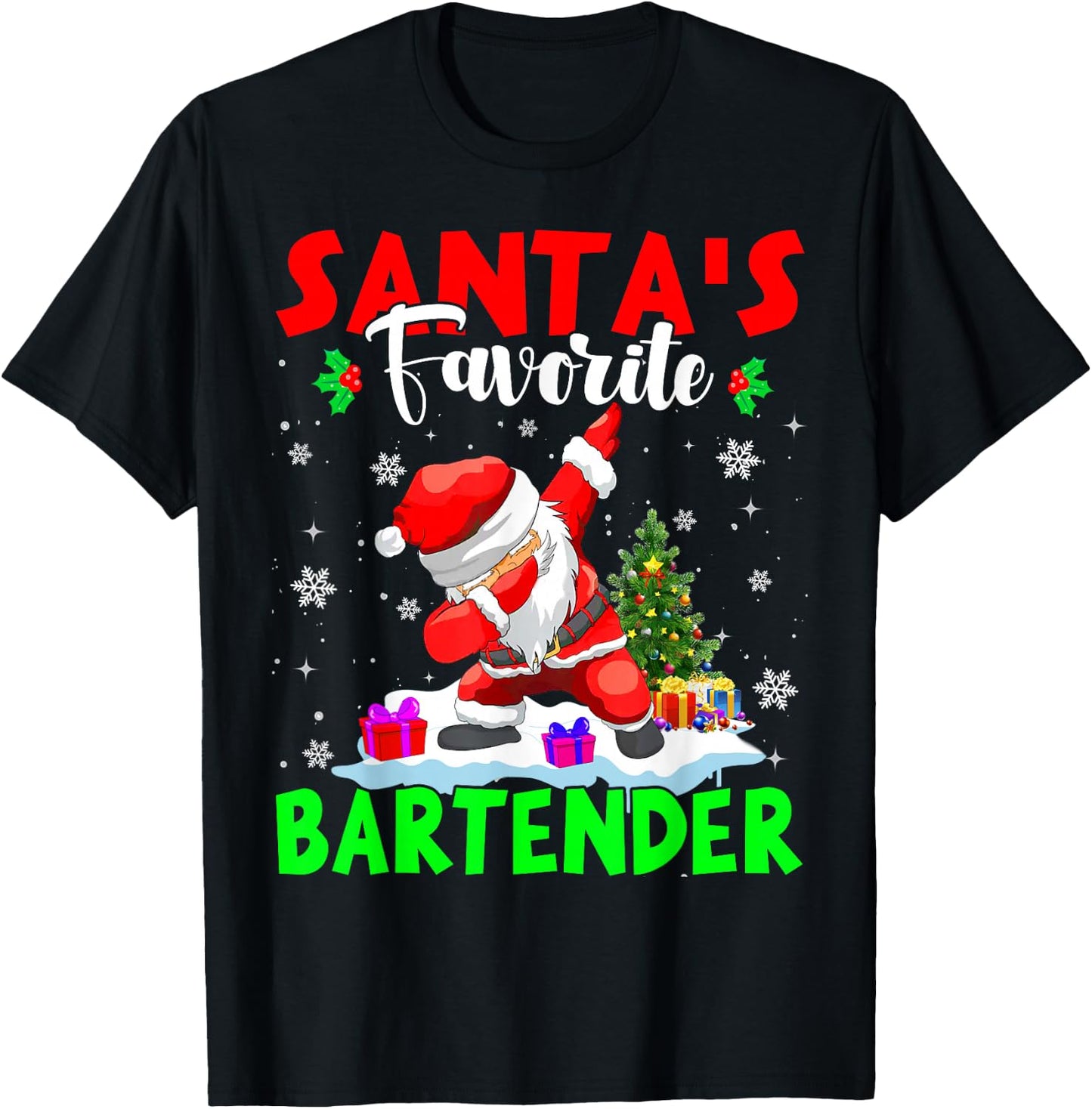 Santa's Favorite Bartender Funny Christmas Bartender Gifts T-Shirt - T-Shirt | Black