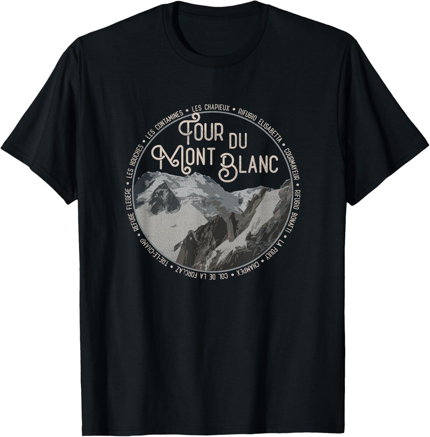 Tour du Mont Blanc Gear European Hiking Trail Souvenir Hiker T-Shirt - T-Shirt | Black