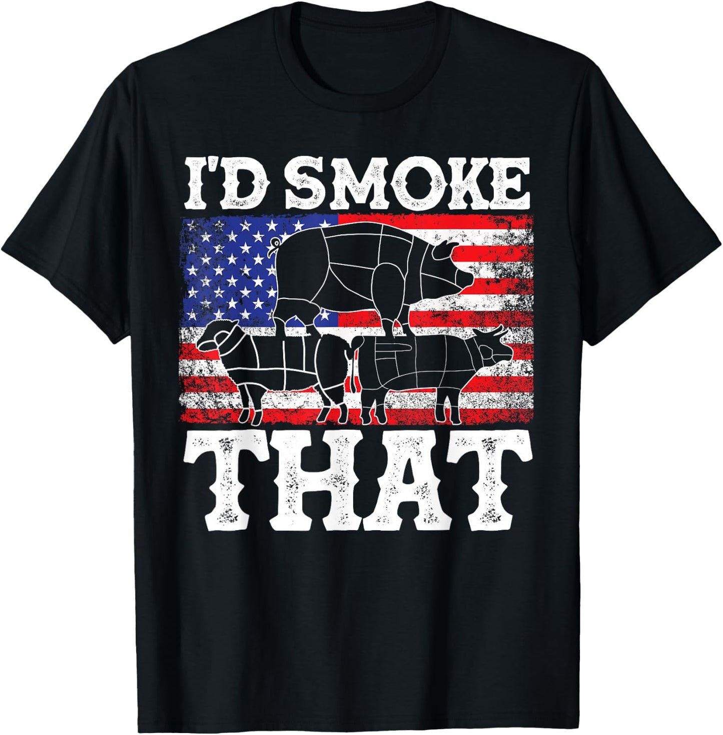 Funny Barbecue Id Smoke That Patriotic Grillmaster US BBQ T-Shirt - T-Shirt | Black