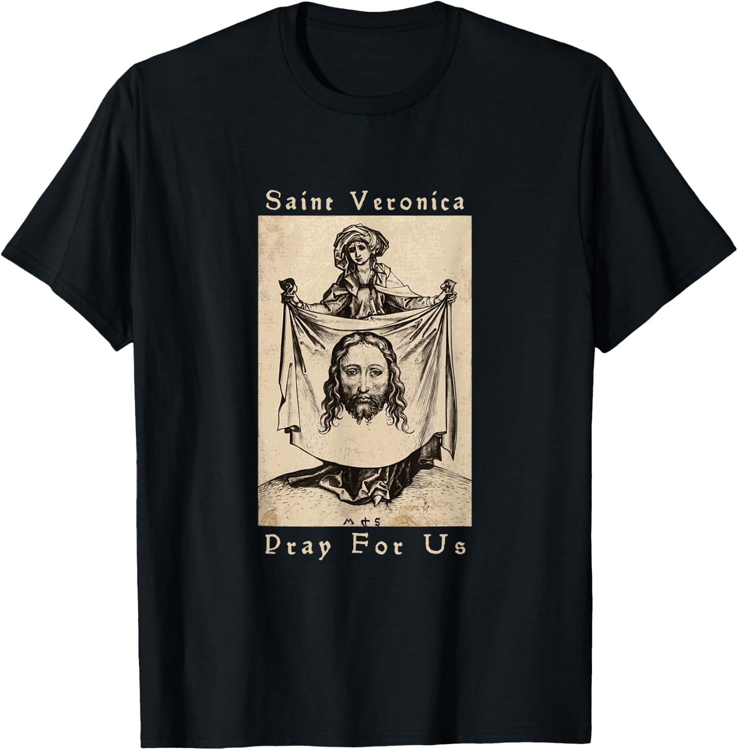 St Veronica Pray For Us Veil of Veronica T-Shirt - T-Shirt | Black