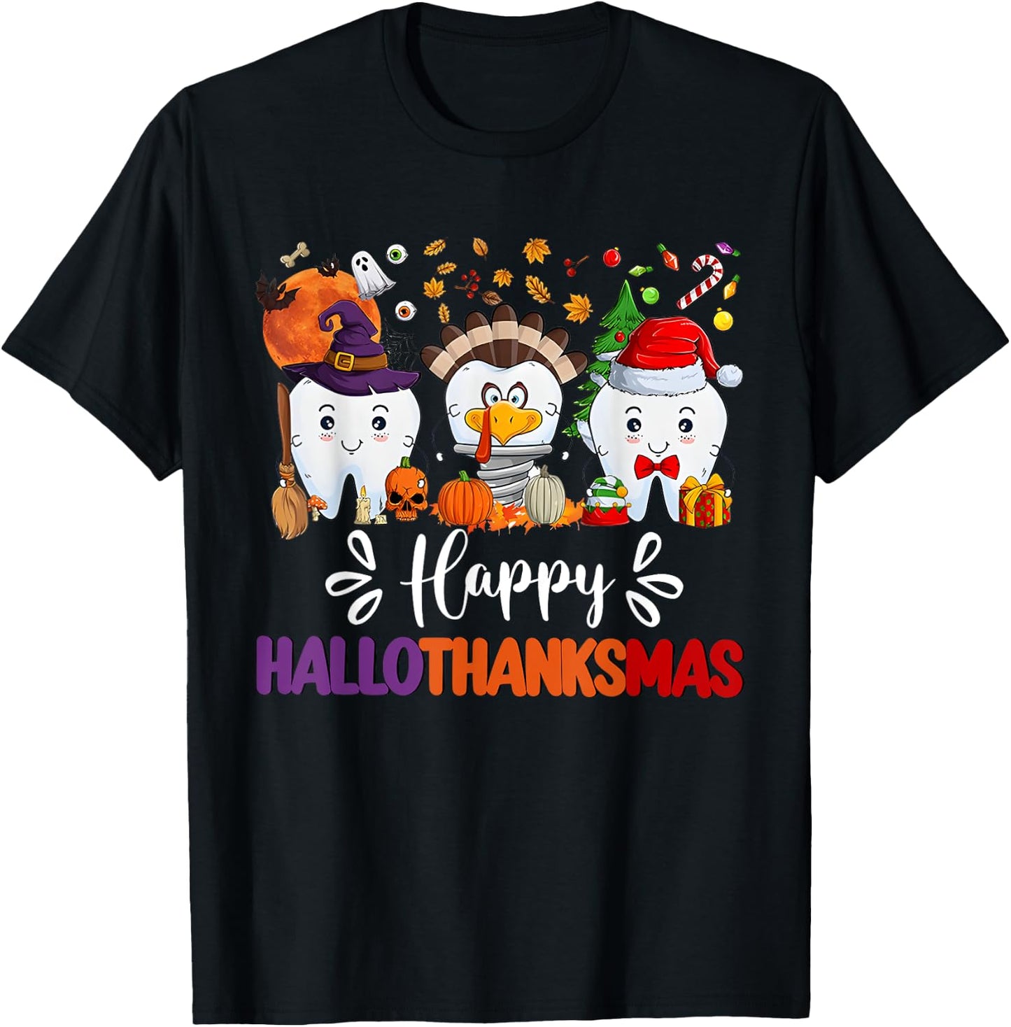 Happy HalloThanksMas Dental Boo Crew Dentist Assistant T-Shirt - T-Shirt | Black