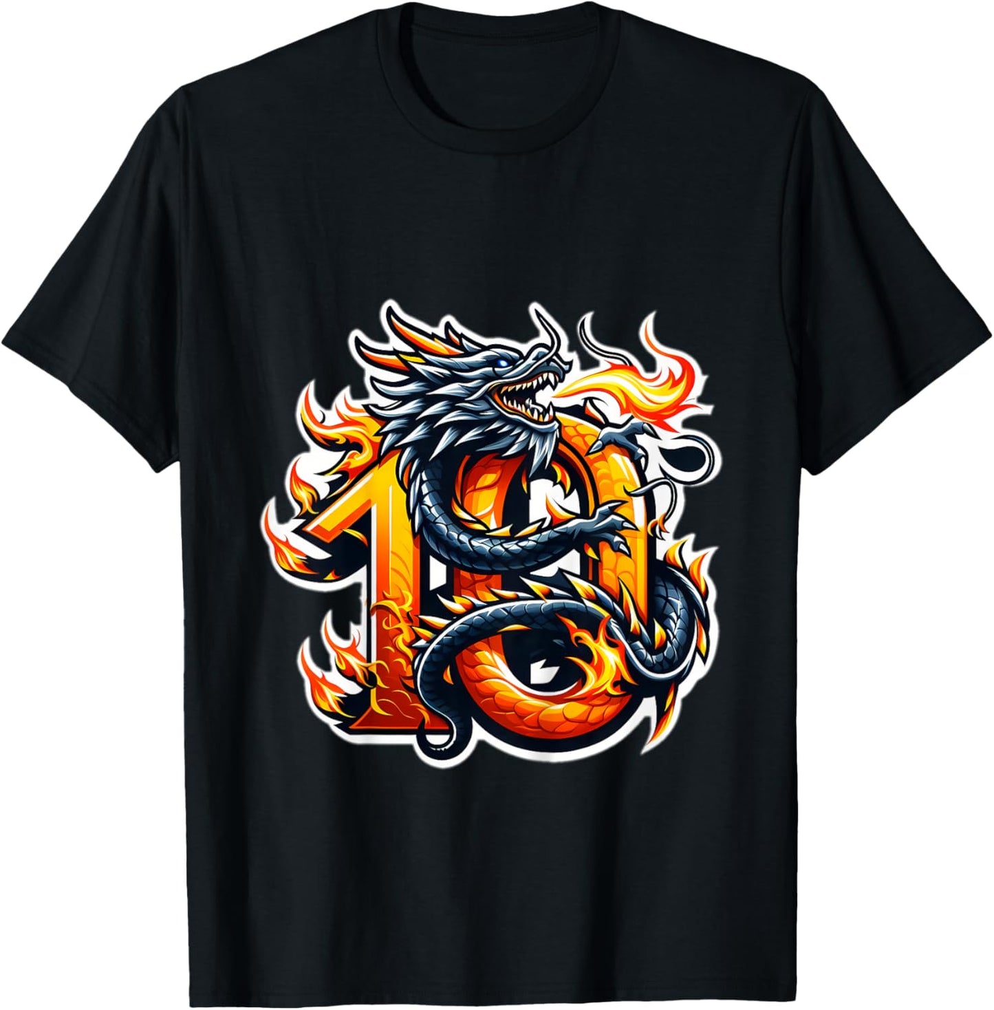Turning 10 Years Old Dragon Birthday Party 10th Boy, Girl T-Shirt - T-Shirt | Black