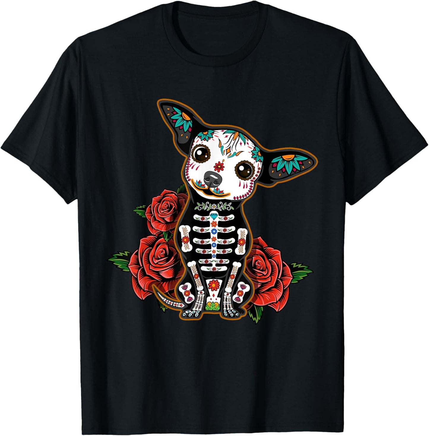 Calavera Chihuahua Playful Colorful Cute Dia De Los Muertos Women Kids T-Shirt - T-Shirt | Black