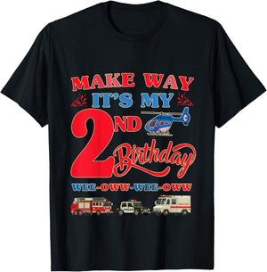 2nd birthday Rescue Vehicles Birthday theme 2 year old kids T-Shirt - T-Shirt | Black