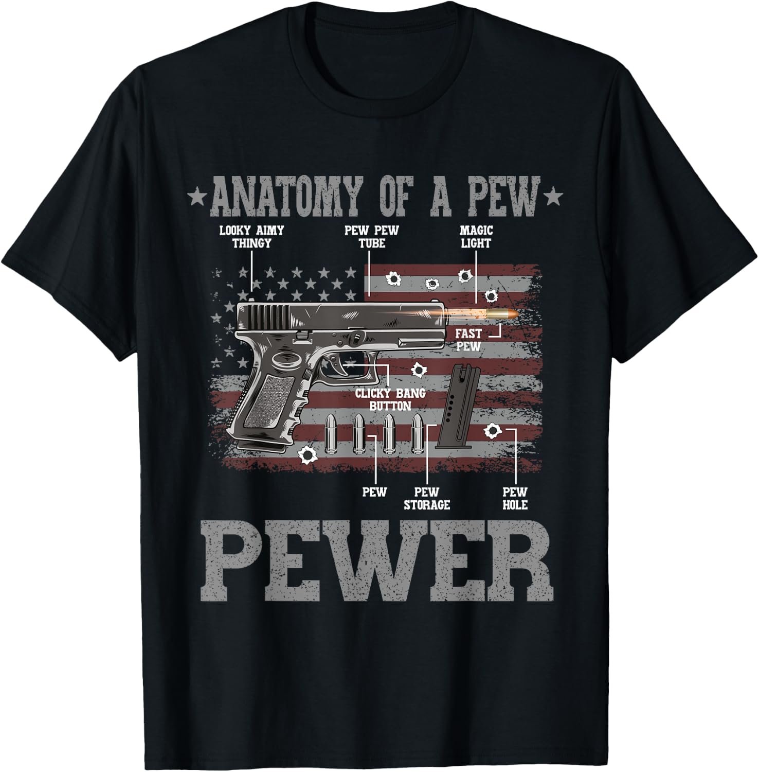 Anatomy Of A Pew Pewer Gun Weapon Ammo Gift Amendment Saying T-Shirt - T-Shirt | Black