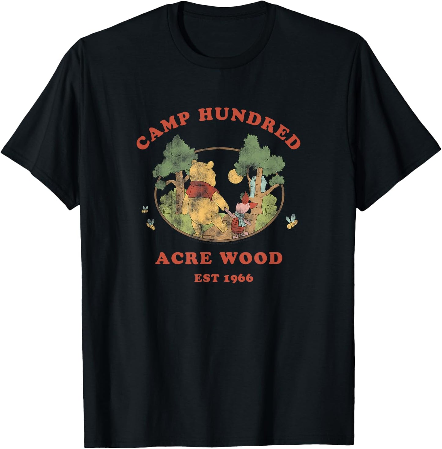 Disney Winnie The Pooh & Piglet Walking Camp 100 Acre Wood T-Shirt - T-Shirt | Black