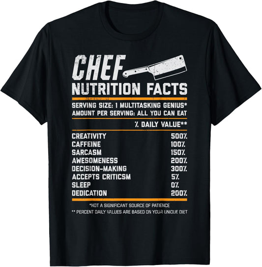 Chef Nutrition Facts Funny Cook Men Women Vintage Cooking T-Shirt - T-Shirt | Black