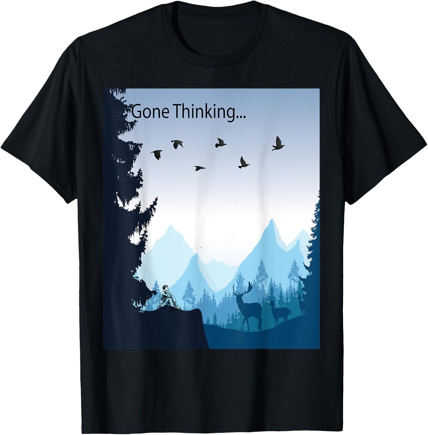 Gone Thinking... nature scene with deer T-Shirt - T-Shirt | Black