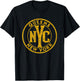 Queens New York NYC Circle Sign Distressed Amber Print T-Shirt - T-Shirt | Black