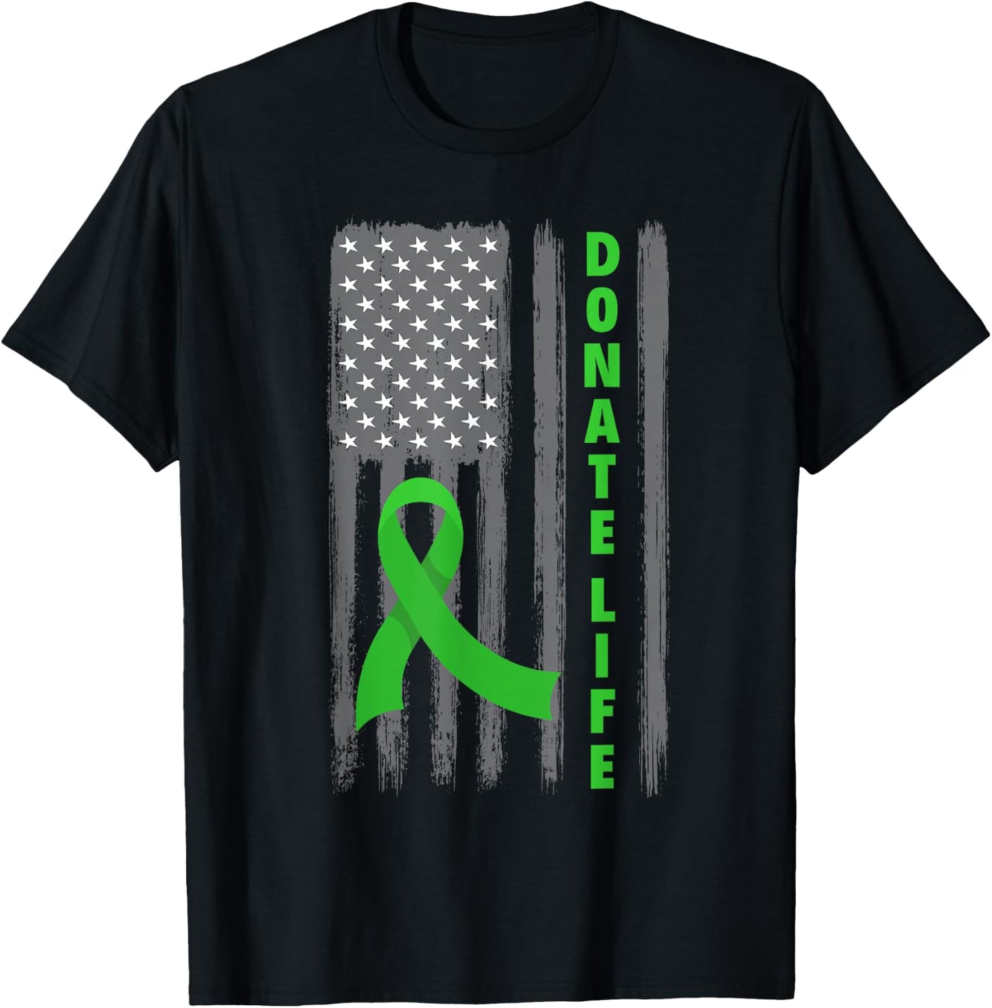 Donate Life Patriotic American Flag USA Kidney Donor Ribbon T-Shirt - T-Shirt | Black