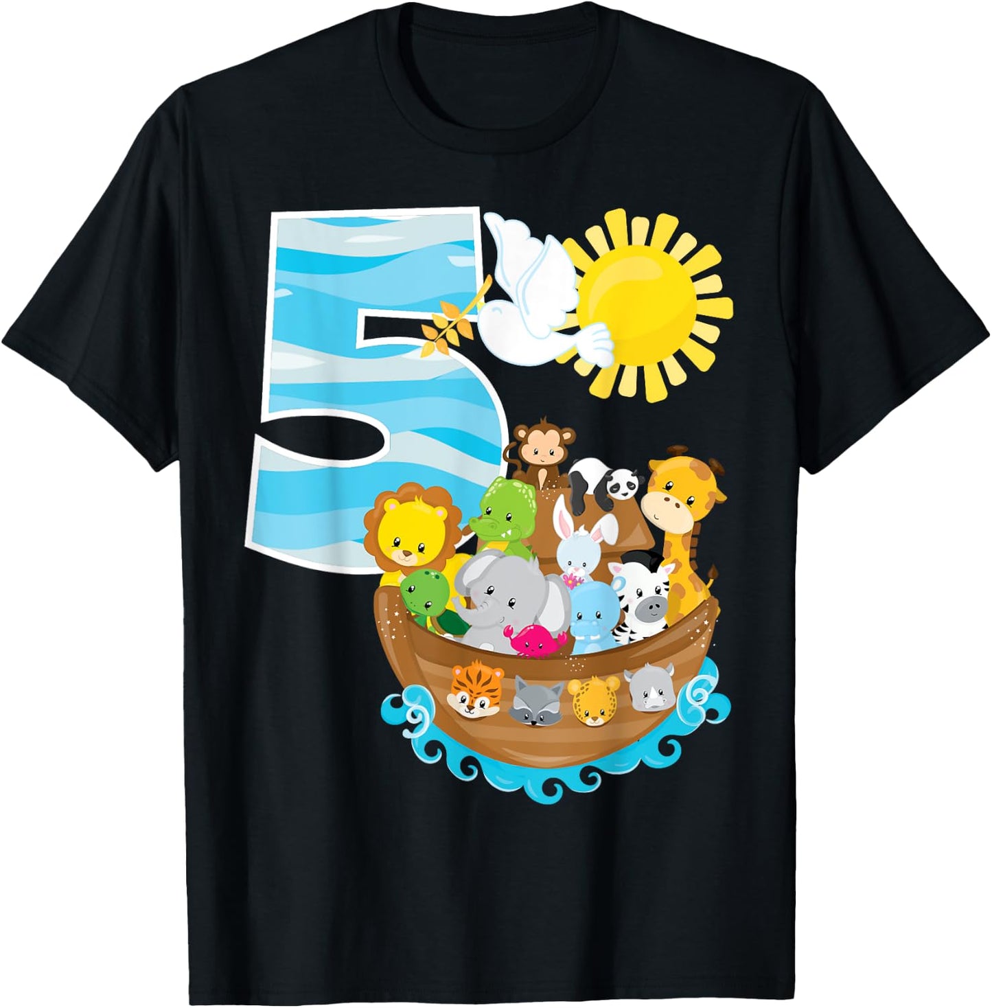 Noah's Ark Birthday Party 5th Birthday 5 Year Old Toddler T-Shirt - T-Shirt | Black