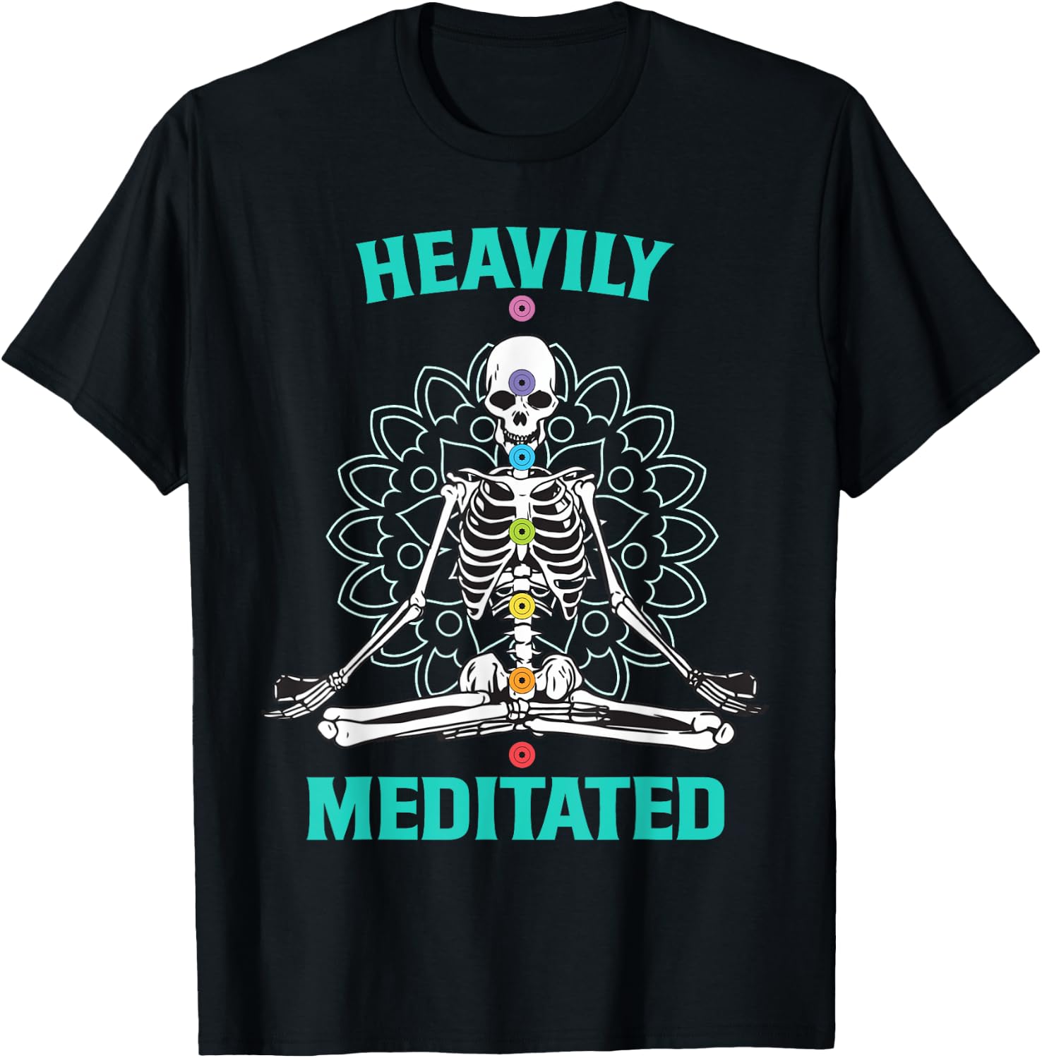 Heavily Meditated Skeleton Funny Yoga Meditation Pun T-Shirt - T-Shirt | Black