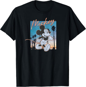 Disney Mickey and Friends Walking On The Sunset Retro Poster T-Shirt - T-Shirt | Black