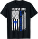Nurse Life and Police Wife American Flag Gift T-Shirt - T-Shirt | Black