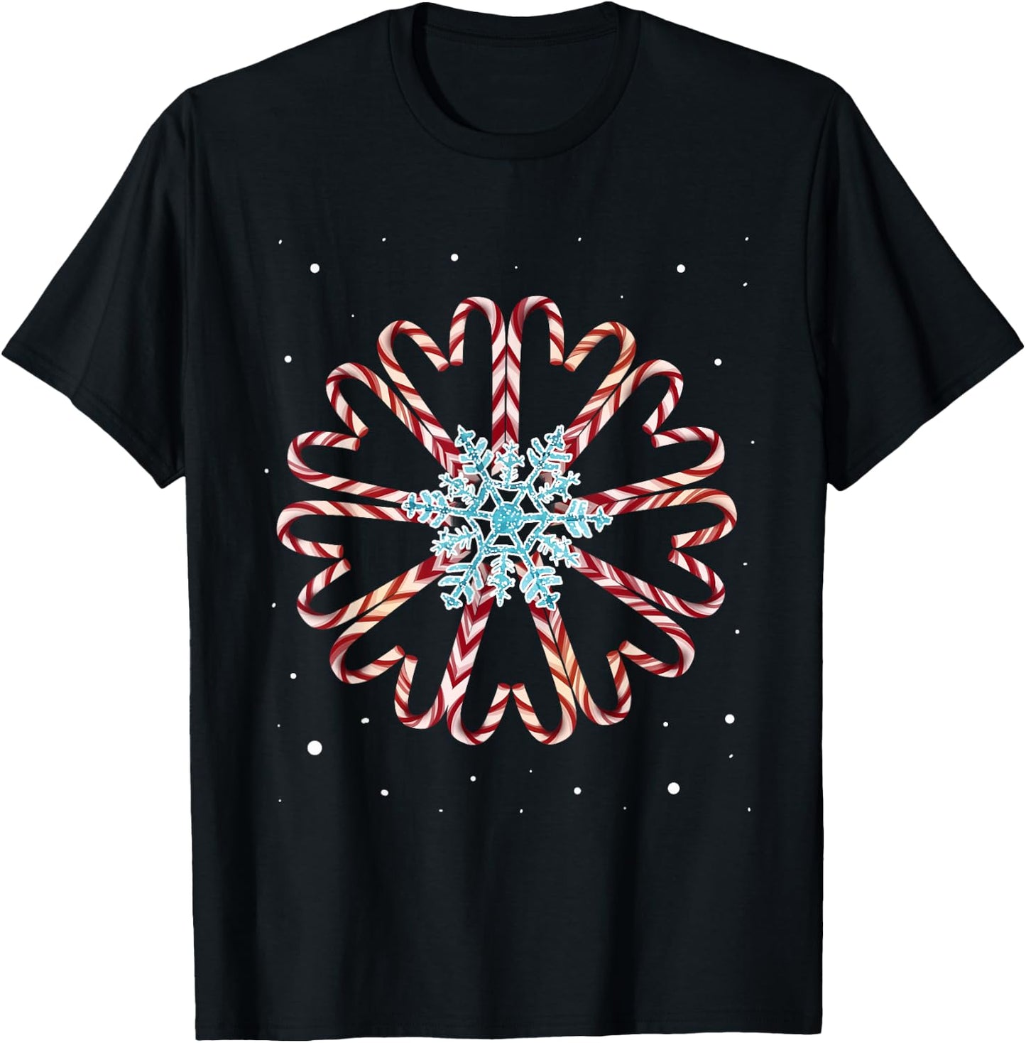 Christmas Pajamas Snow Snowflake Xmas Gift Candy canes T-Shirt - T-Shirt | Black