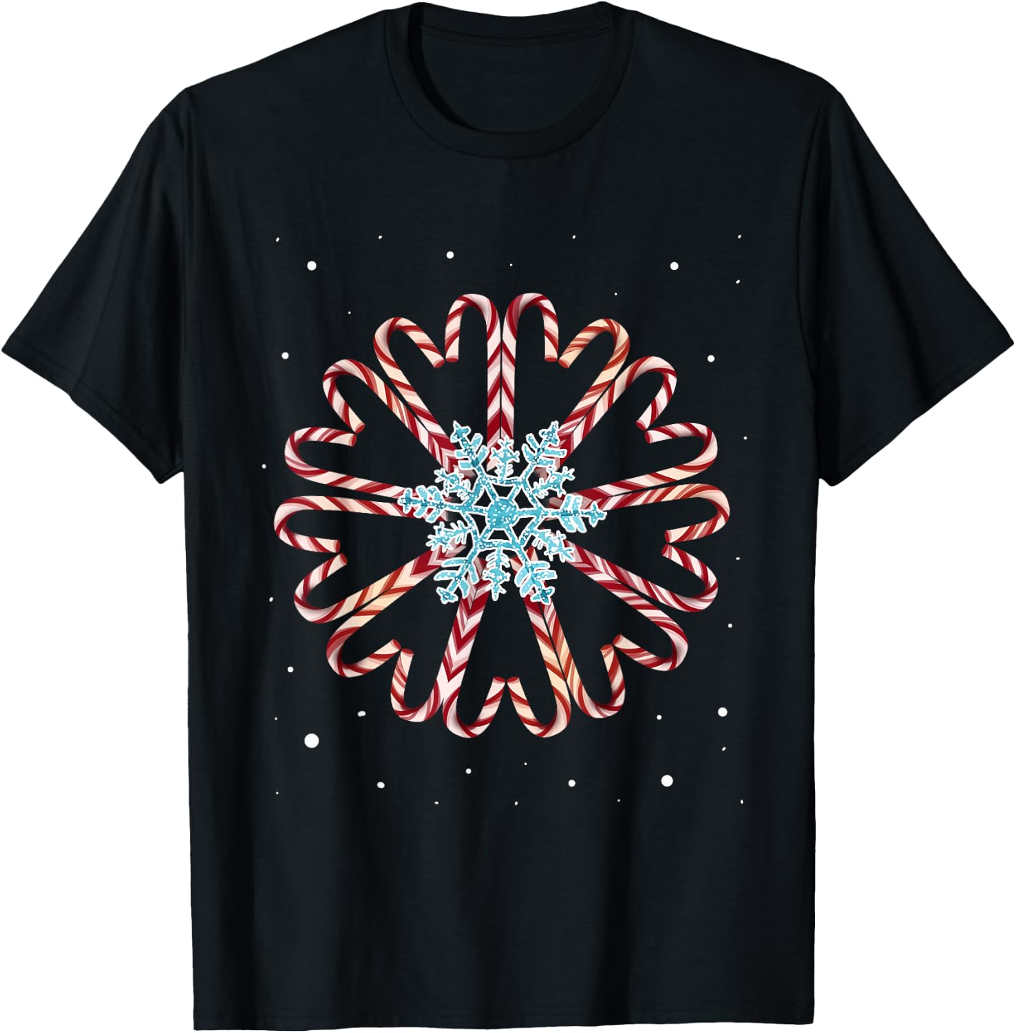 Christmas Pajamas Snow Snowflake Xmas Gift Candy canes T-Shirt - T-Shirt | Black
