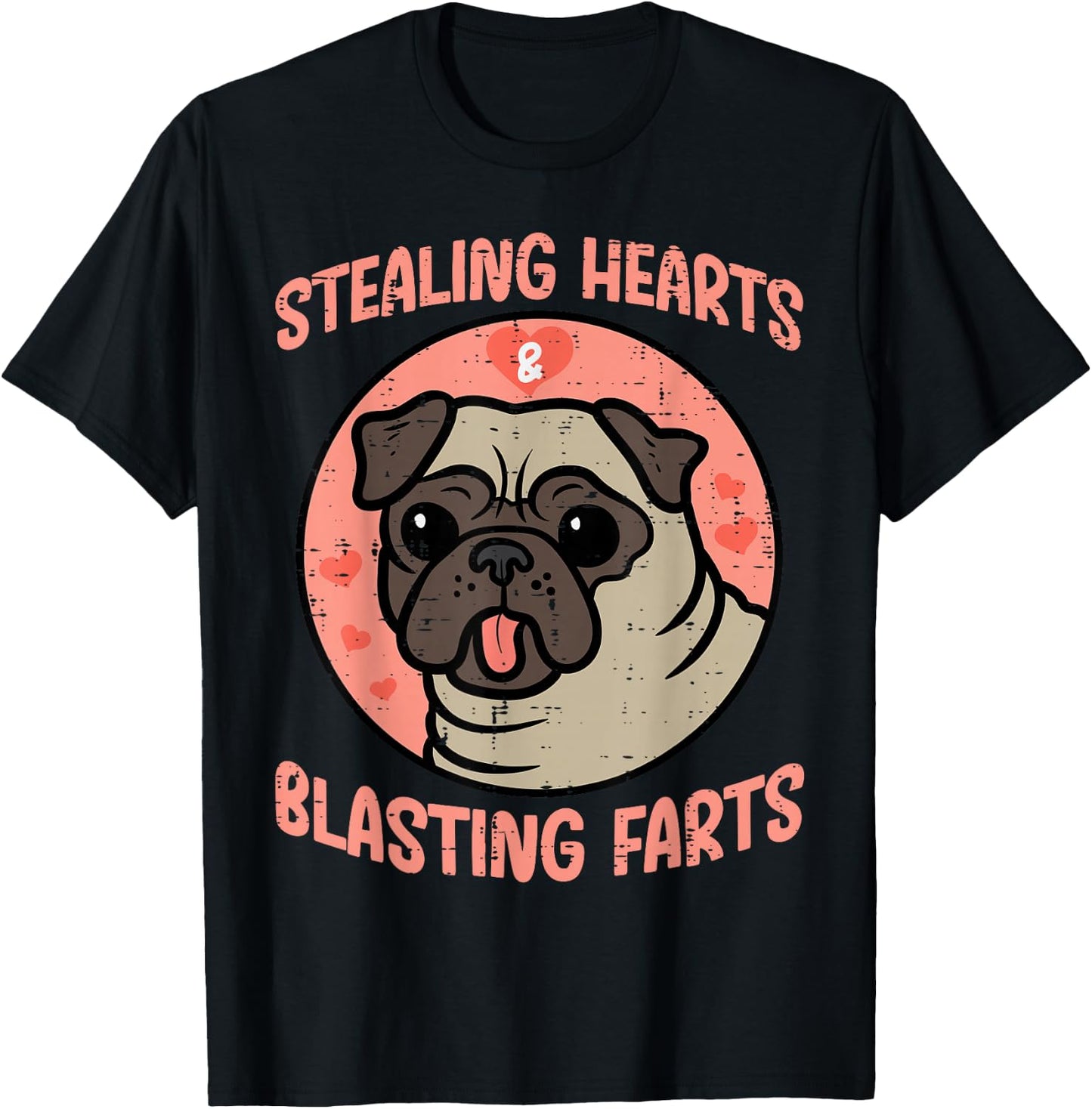 Valentines Day Pug Stealing Hearts Farts Dog Men Women Kids T-Shirt - T-Shirt | Black