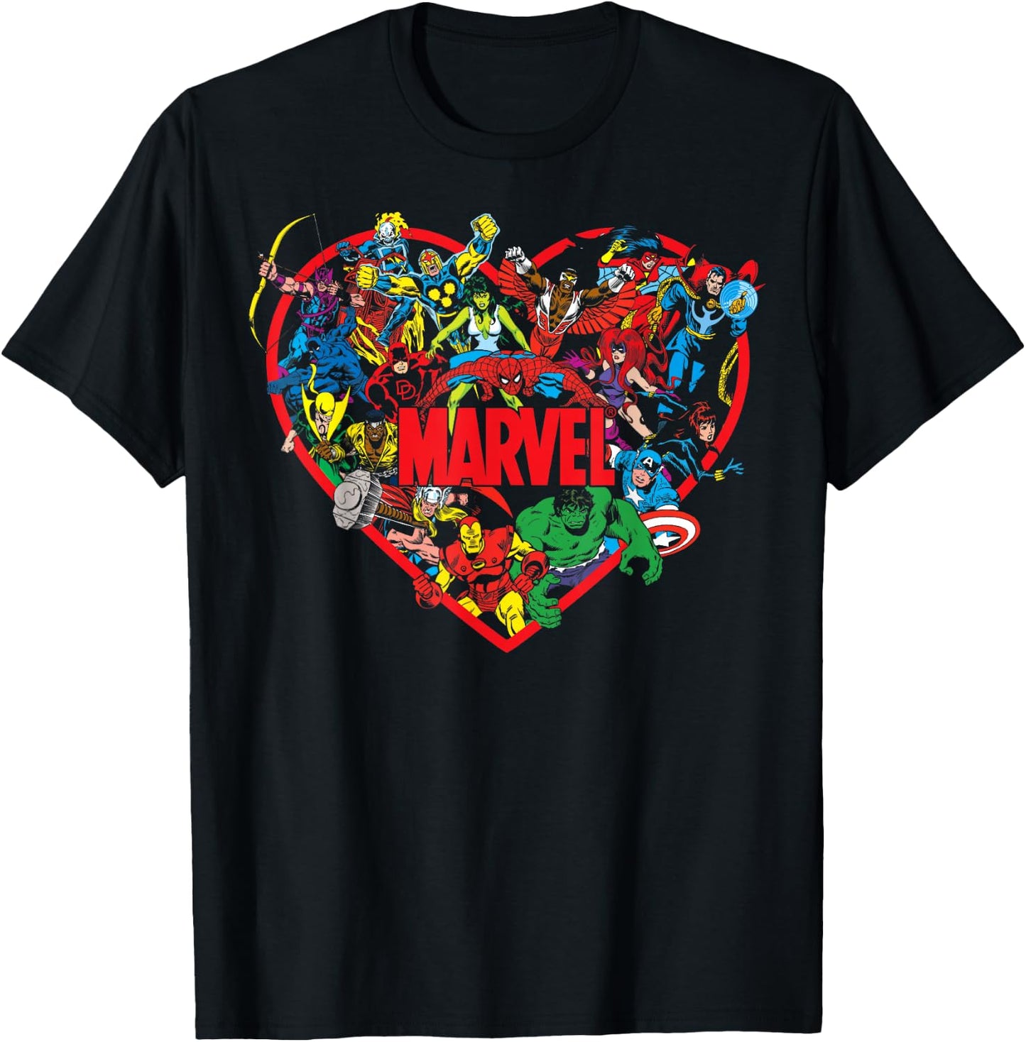 Marvel Valentine's Day Group Shot Heart Mashup T-Shirt - T-Shirt | Black
