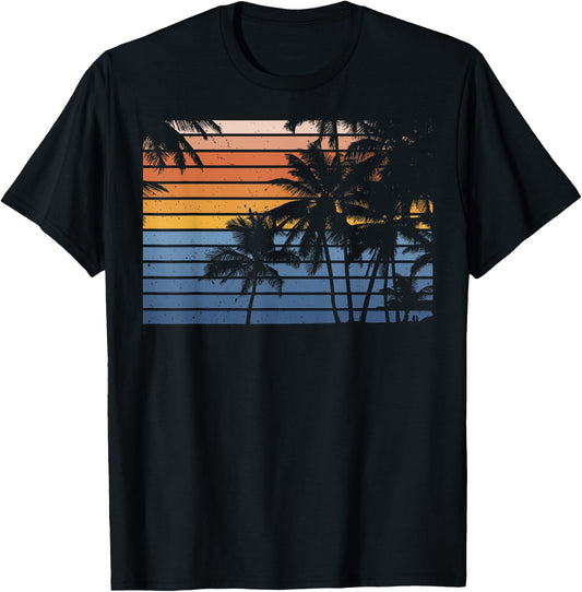 Palm Tree Silhouette Tree Design Vintage Graphic Gift T-Shirt - T-Shirt | Black