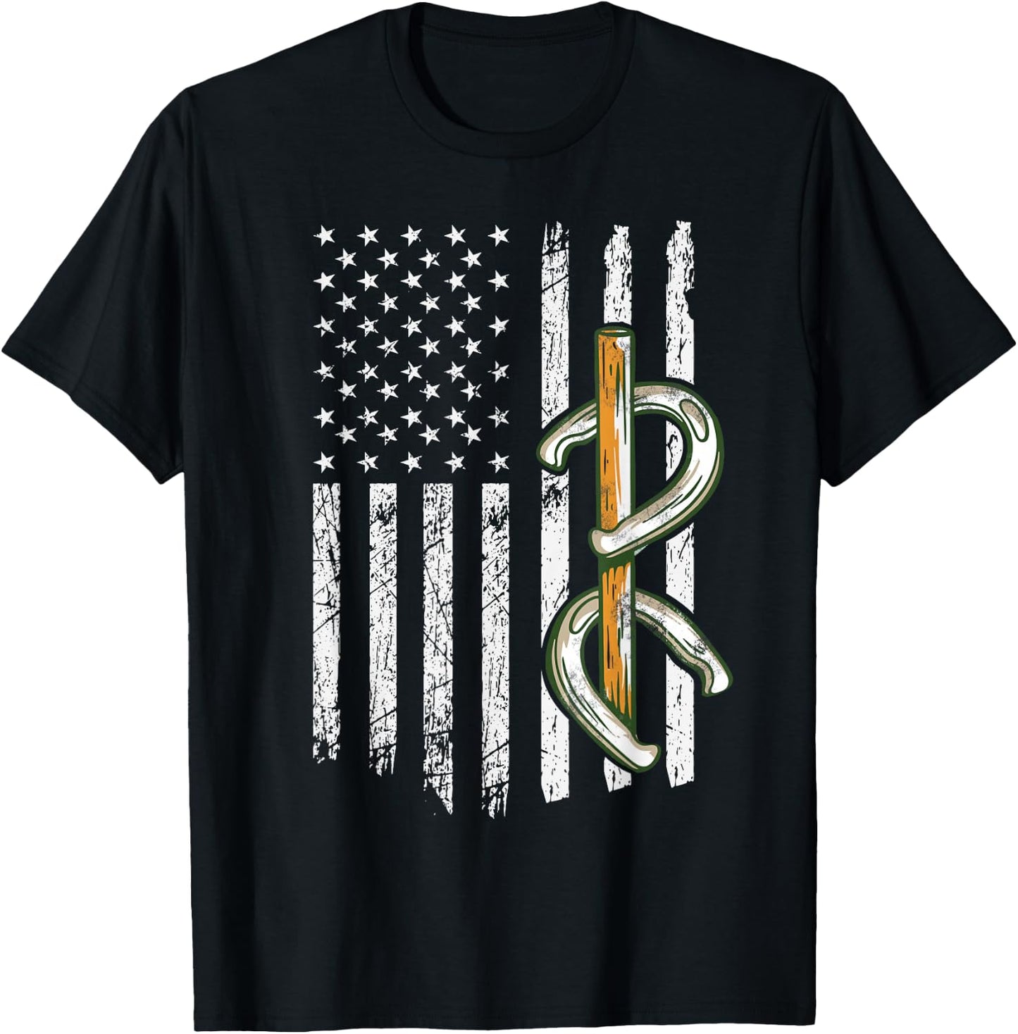 Horseshoe Pitching USA Flag Horseshoe Throwing Game Patriot T-Shirt - T-Shirt | Black