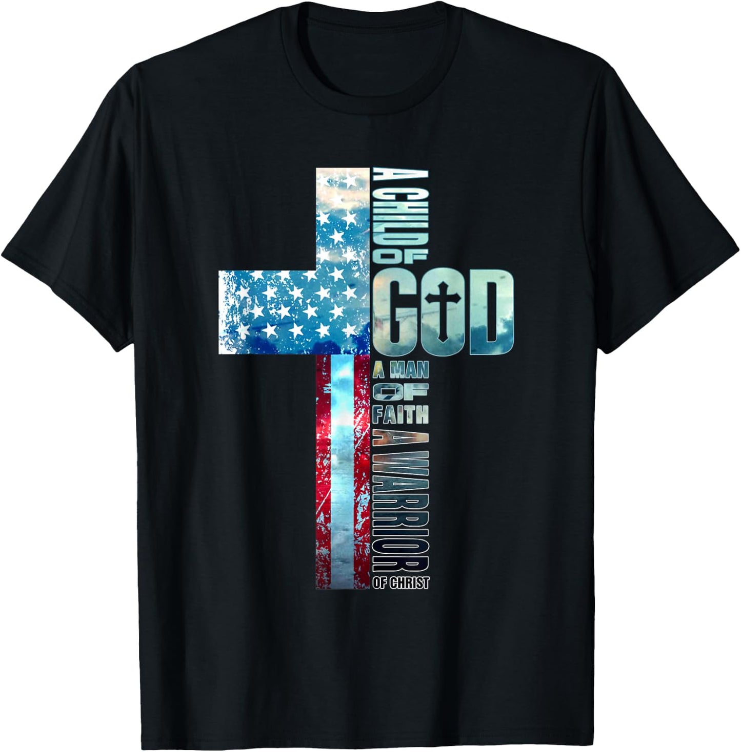 Faith Over Fears Cool Christian Cross American USA Flag Gym Women Men T-Shirt - T-Shirt | Black