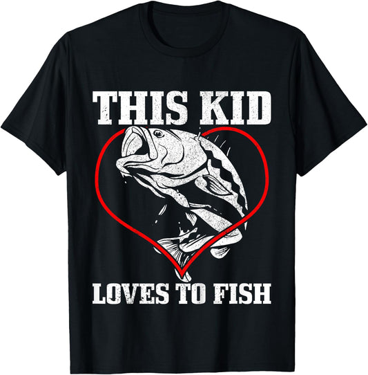 This Kid Loves To Fish Bass Fishing Fisherman T-Shirt - T-Shirt | Black