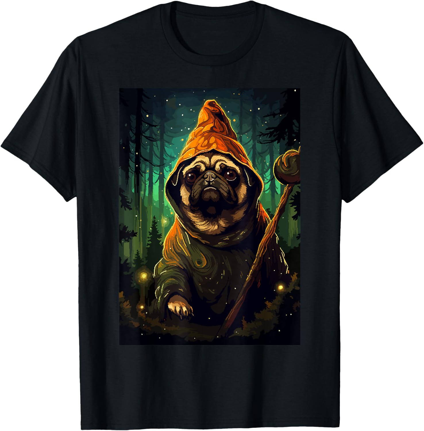Funny Pug Wizard Retro Pixel Art Cute Dog Women Kids T-Shirt - T-Shirt | Black