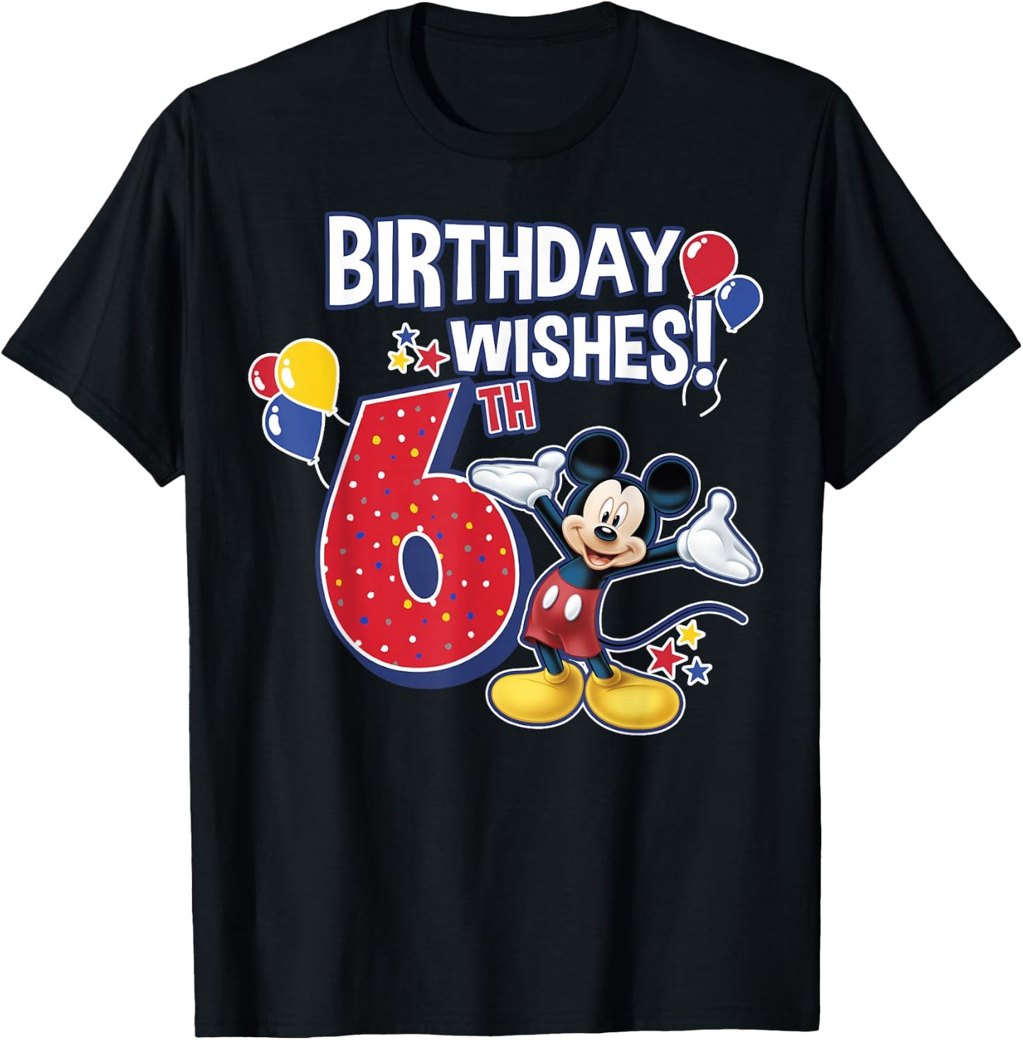 Disney Mickey and Friends Mickey Mouse 6th Birthday Wishes T-Shirt - T-Shirt | Black