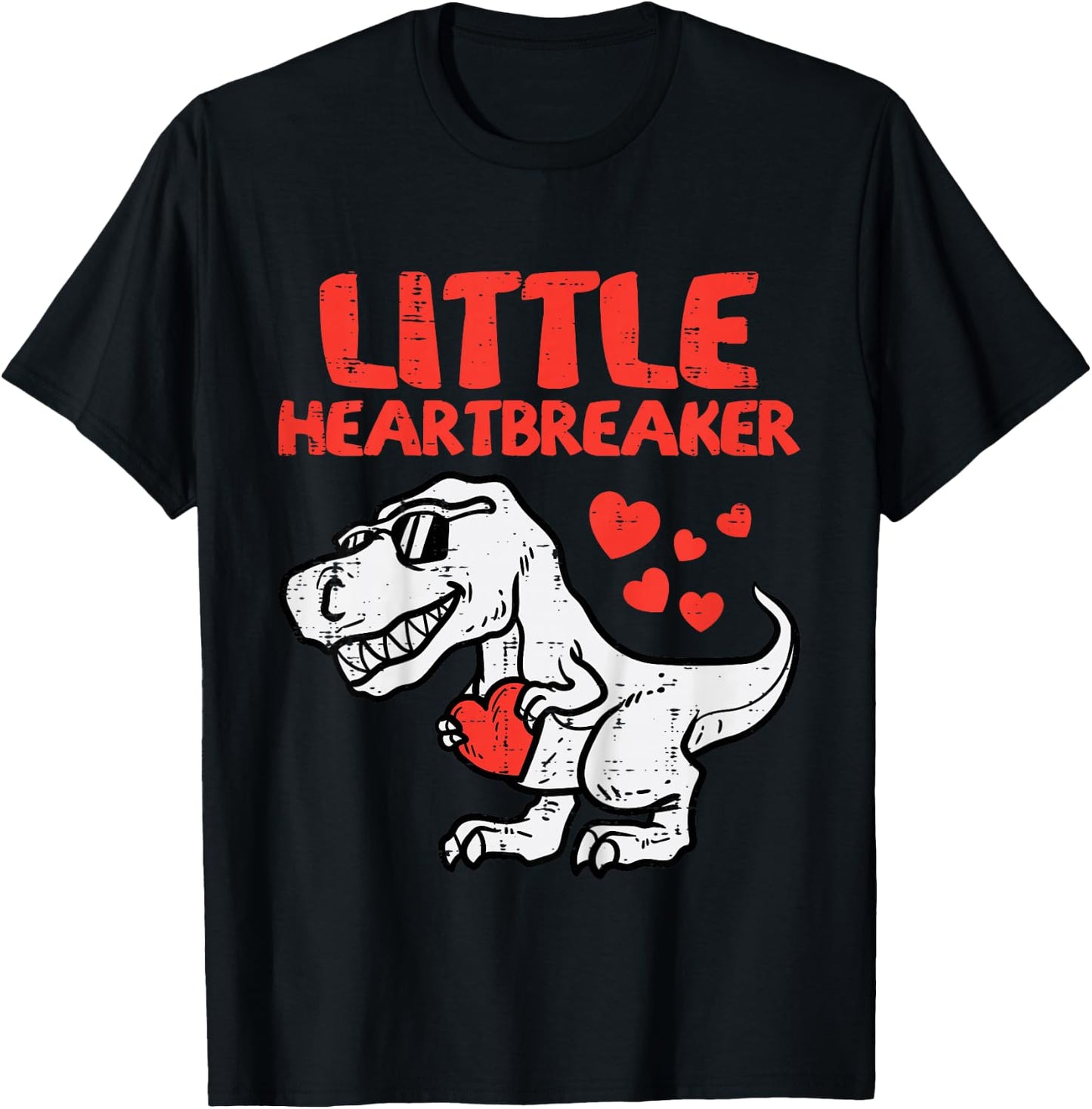 Kids Valentines Day Dino Little Heartbreaker Boys Kids Toddler T-Shirt - T-Shirt | Black