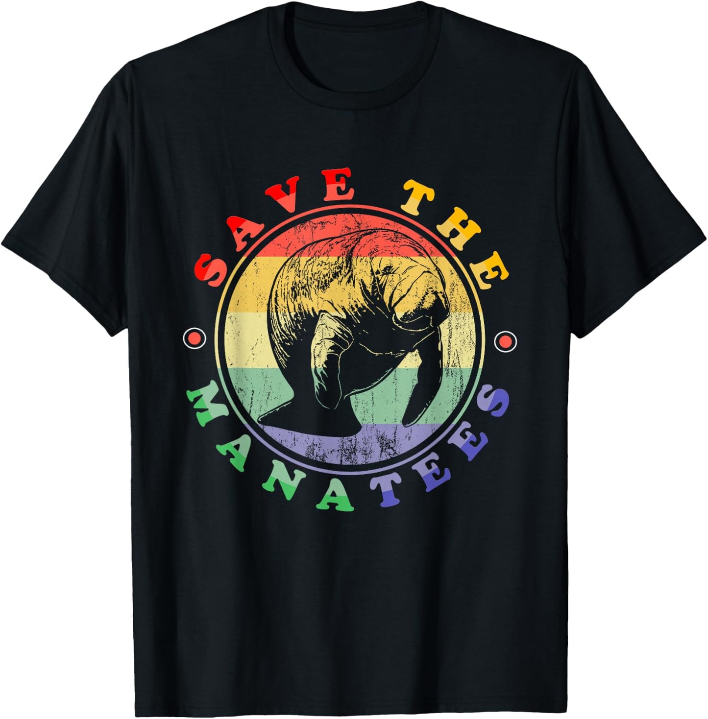 Save The Manatees Love Manatees Animal Retro Manatee T-Shirt - T-Shirt | Black