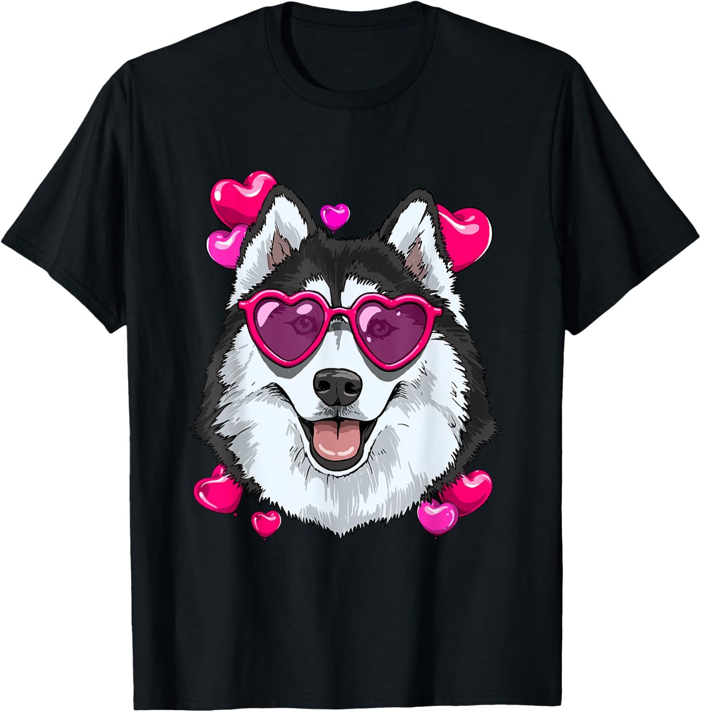 Valentines Siberian Husky Shirt Dog Face Heart Husky Lover T-Shirt - T-Shirt | Black