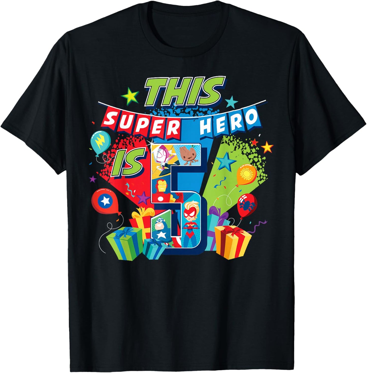 Marvel Avengers Birthday This Super Hero Is 5 T-Shirt - T-Shirt | Black