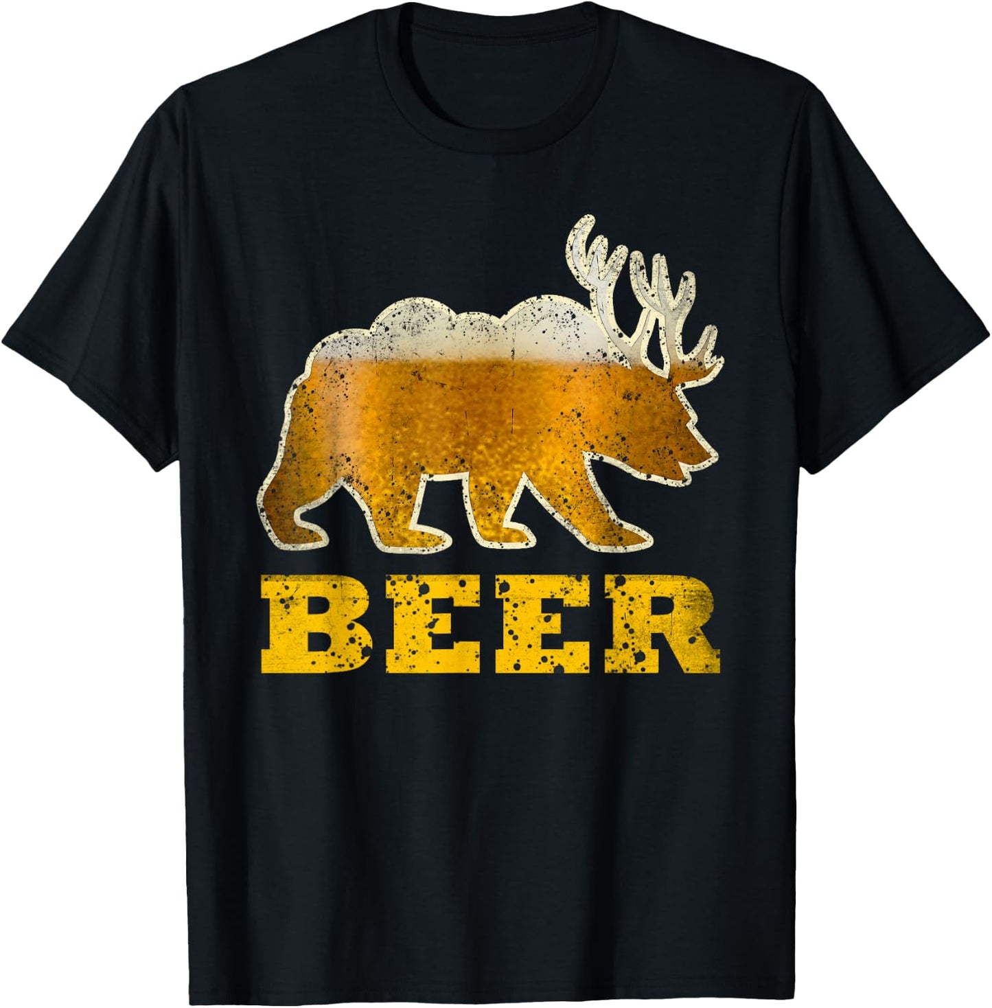 Vintage Bear Deer Funny Retro Drinking Beer T-Shirt - T-Shirt | Black