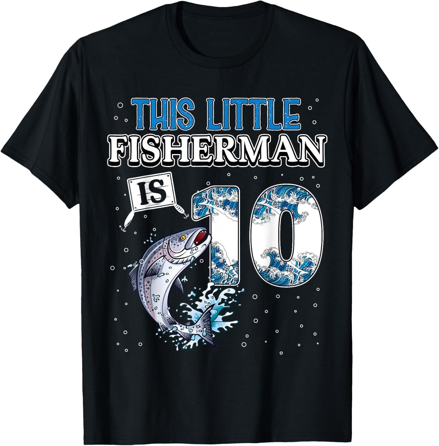 fishing party 10 year old Birthday Fisherman 10th Fisher Boy T-Shirt - T-Shirt | Black