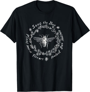 Save The Bees Plant Native Flowers Protect Bee Habitats T-Shirt - T-Shirt | Black