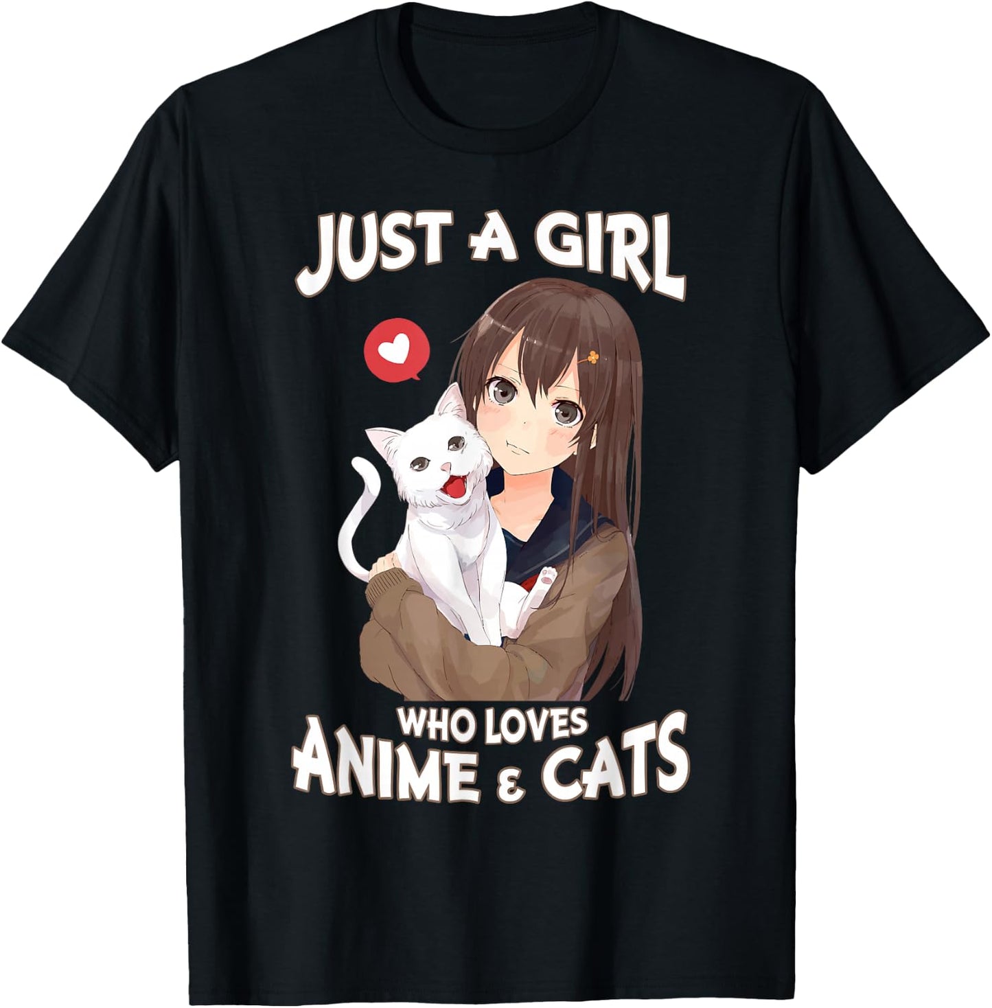 Just A Girl Who Loves Anime & Cats for Teen Girls Small T-Shirt - T-Shirt | Black