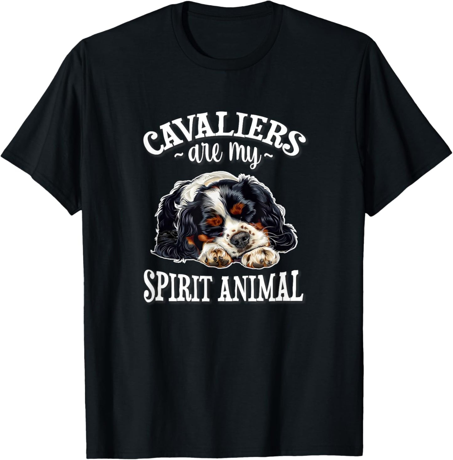 Funny Sleep Nap My Spirit Animal Tricolor Cavalier Dog Lover T-Shirt - T-Shirt | Black