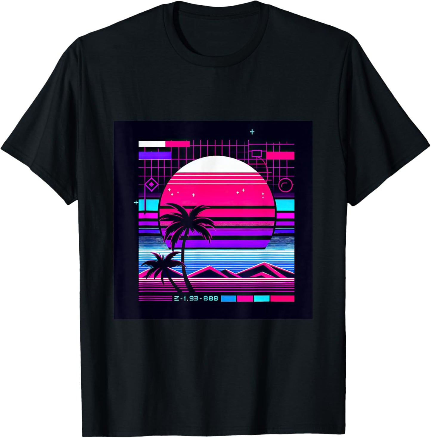 Synthwave Retro Vaporwave Tropical Palm Sunset TV Glitch T-Shirt - T-Shirt | Black