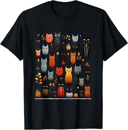 Stylized Vintage Kitten Art Lover Classic Cute Cat Women Kids T-Shirt - T-Shirt | Black