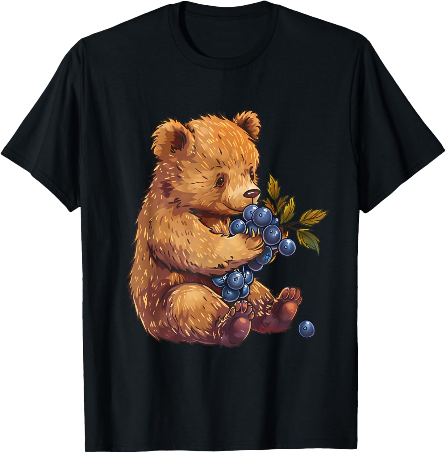 Blueberry Bear Wildlife Berry Fruit Artwork Cute Bear Motif T-Shirt - T-Shirt | Black