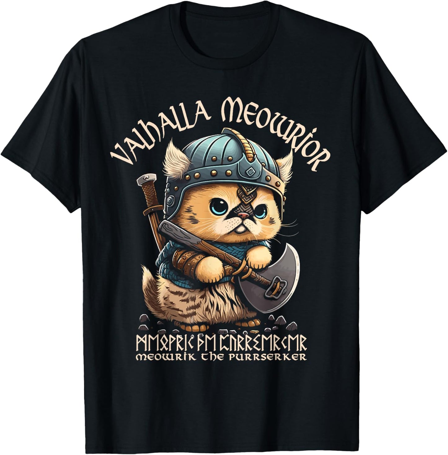Nordic Norse Valhalla Viking Cat Warrior Men Kids T-Shirt - T-Shirt | Black