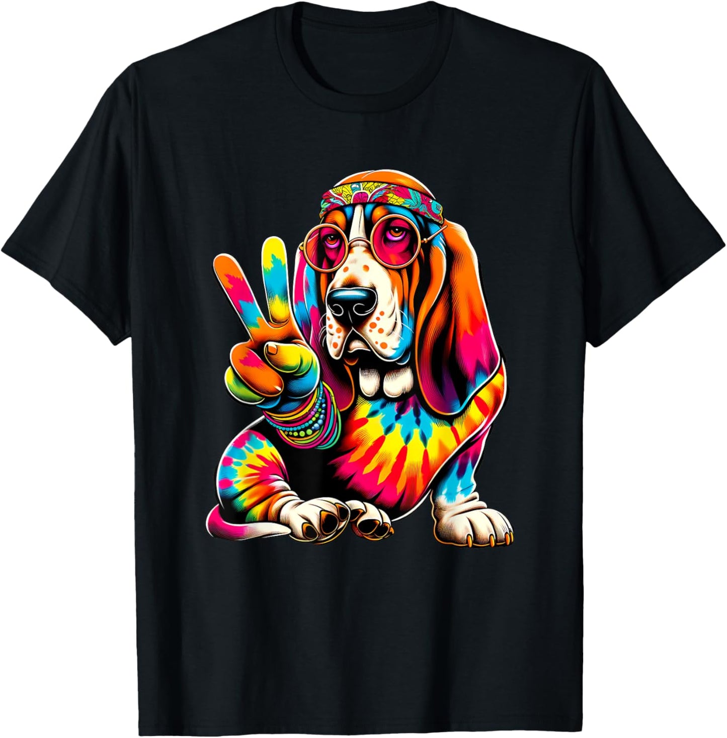 Peace Sign Tie Dye Basset Hound dog T-Shirt - T-Shirt | Black