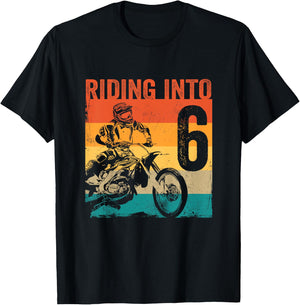 Kids Motocross 6 Years Old Dirt Bike 6th Birthday Party T-Shirt - T-Shirt | Black