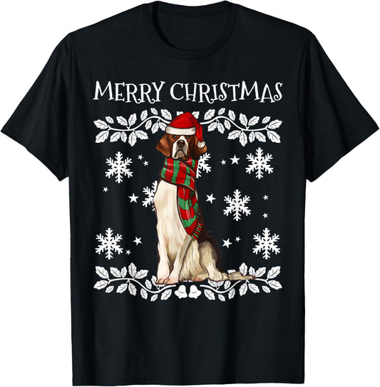 Merry Christmas Ornament Irish Red White Setter Xmas Santa T-Shirt - T-Shirt | Black